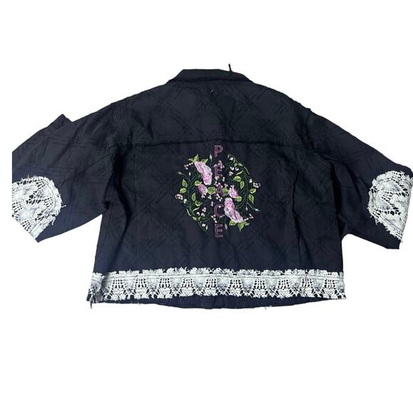 POL Boho Lace Patchwork Embroidered Jacket Black Button Front Medium - Picture 2 of 8